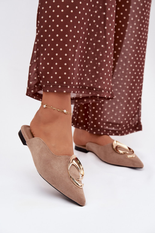 sieviešu čības Mule Ar greznu Zelta krāsasm Detalem smilšu krāsas Galvella