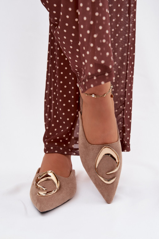 sieviešu čības Mule Ar greznu Zelta krāsasm Detalem smilšu krāsas Galvella