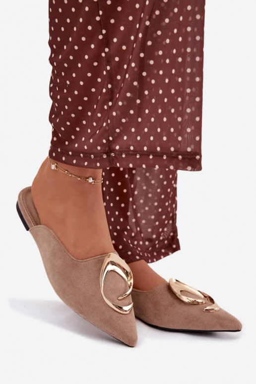 sieviešu čības Mule Ar greznu Zelta krāsasm Detalem smilšu krāsas Galvella