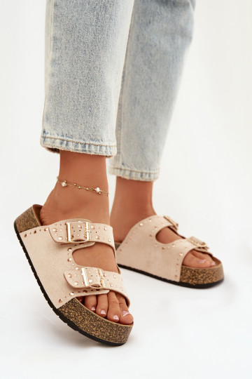 sieviešu čības Ze Zelta krāsasmi ar sprādzēmmi Un kniedes Ziloņkaula krāsas Tervina