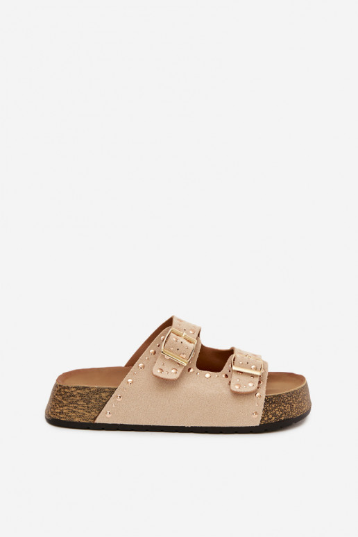 sieviešu čības Ze Zelta krāsasmi ar sprādzēmmi Un kniedes Ziloņkaula krāsas Tervina