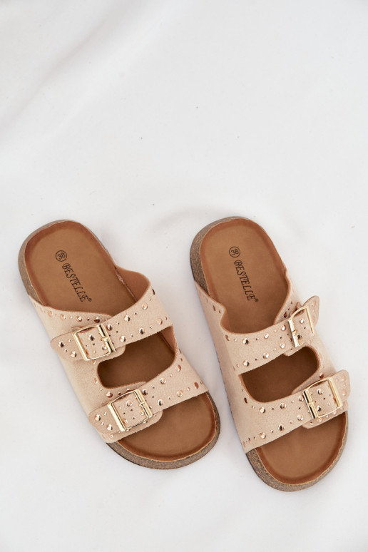 sieviešu čības Ze Zelta krāsasmi ar sprādzēmmi Un kniedes Ziloņkaula krāsas Tervina