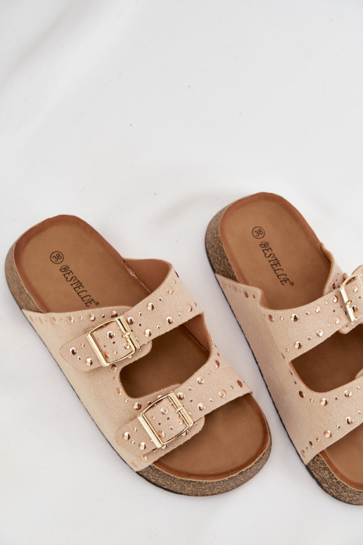 sieviešu čības Ze Zelta krāsasmi ar sprādzēmmi Un kniedes Ziloņkaula krāsas Tervina