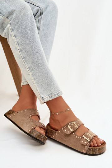 sieviešu čības Ze Zelta krāsasmi ar sprādzēmmi Un kniedes Haki krāsas Tervina