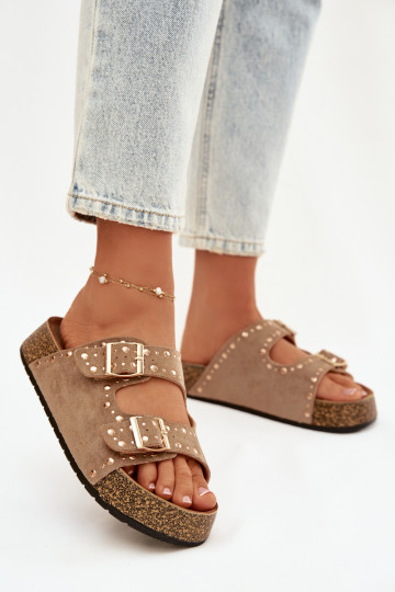 sieviešu čības Ze Zelta krāsasmi ar sprādzēmmi Un kniedes Haki krāsas Tervina 2