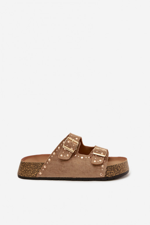 sieviešu čības Ze Zelta krāsasmi ar sprādzēmmi Un kniedes Haki krāsas Tervina