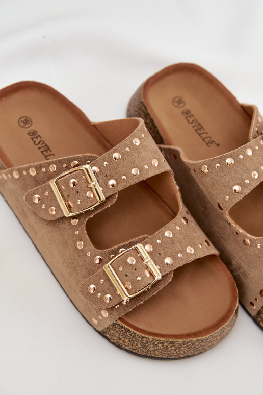 sieviešu čības Ze Zelta krāsasmi ar sprādzēmmi Un kniedes Haki krāsas Tervina