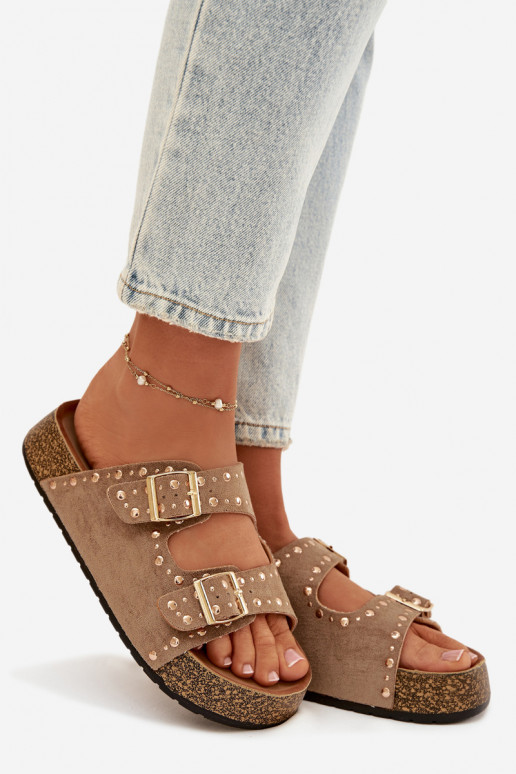 sieviešu čības Ze Zelta krāsasmi ar sprādzēmmi Un kniedes Haki krāsas Tervina