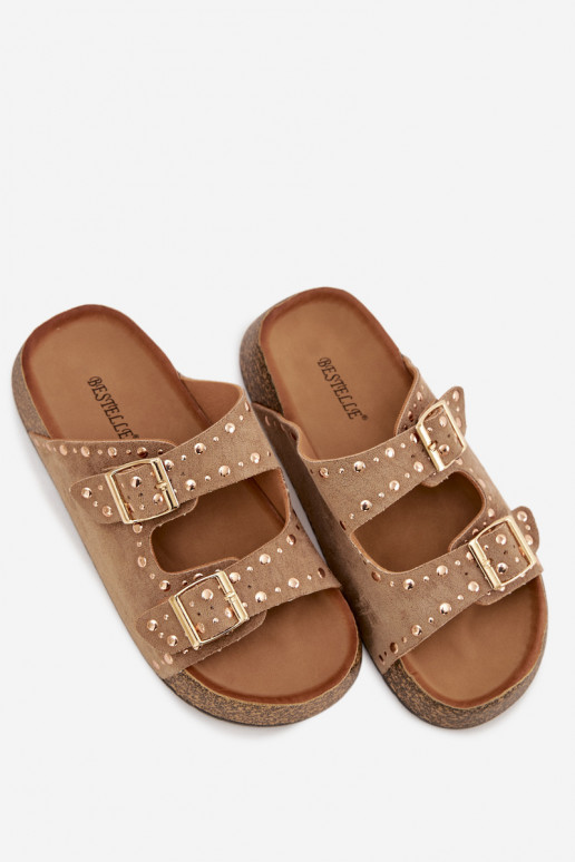 sieviešu čības Ze Zelta krāsasmi ar sprādzēmmi Un kniedes Haki krāsas Tervina