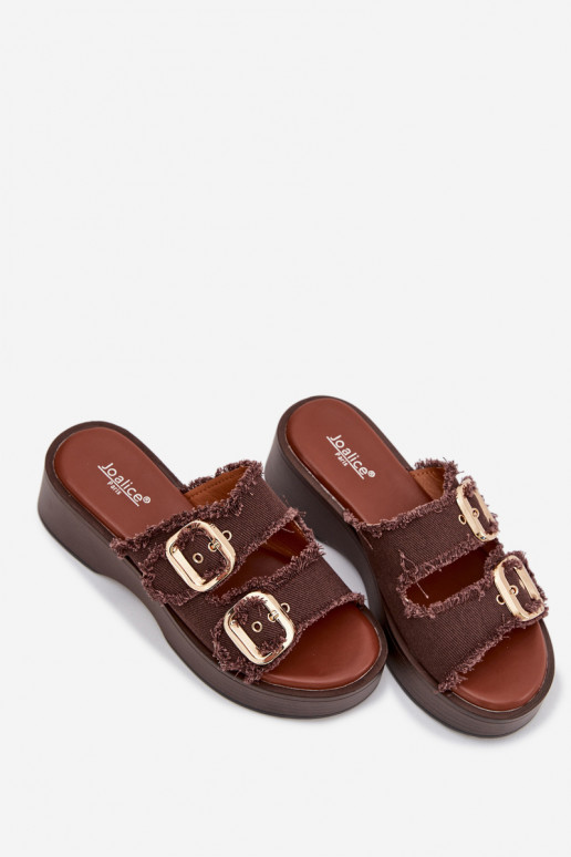 sieviešu čības ar platformu Ze Zelta krāsasmi ar sprādzēmmi CzekoladoIne Renelisse