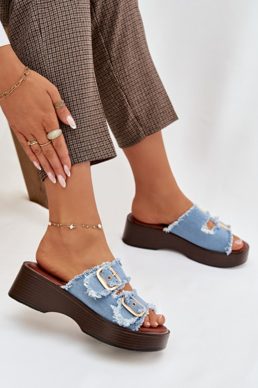 sieviešu čības ar platformu Ze Zelta krāsasmi ar sprādzēmmi Zilas krāsas Renelisse