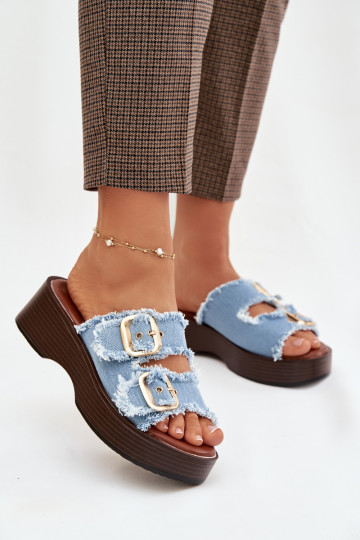 sieviešu čības ar platformu Ze Zelta krāsasmi ar sprādzēmmi Zilas krāsas Renelisse 2