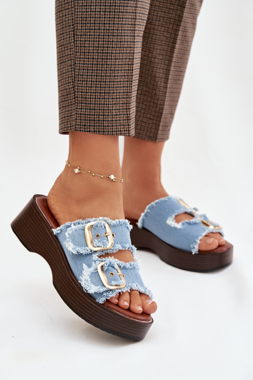 sieviešu čības ar platformu Ze Zelta krāsasmi ar sprādzēmmi Zilas krāsas Renelisse