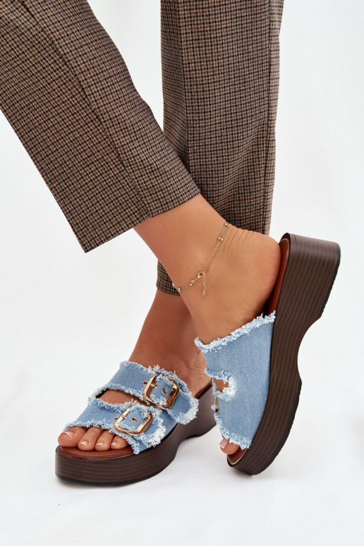 sieviešu čības ar platformu Ze Zelta krāsasmi ar sprādzēmmi Zilas krāsas Renelisse