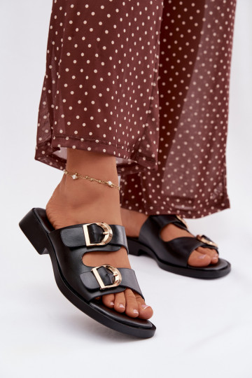 sieviešu čības Ze Zelta krāsasmi ar sprādzēmmi melnas krāsas Danelle 2