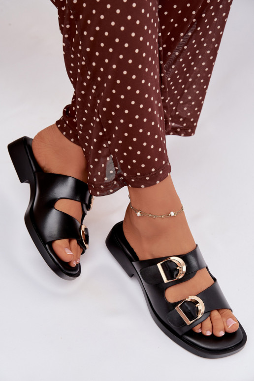 sieviešu čības Ze Zelta krāsasmi ar sprādzēmmi melnas krāsas Danelle