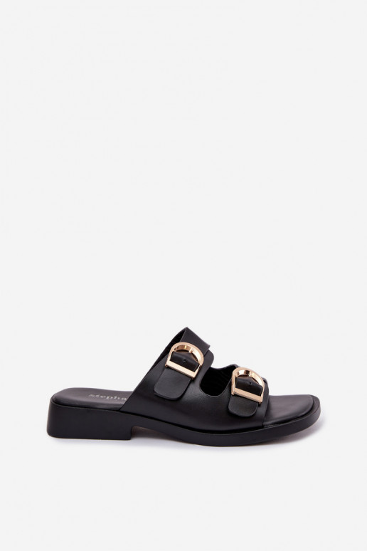 sieviešu čības Ze Zelta krāsasmi ar sprādzēmmi melnas krāsas Danelle