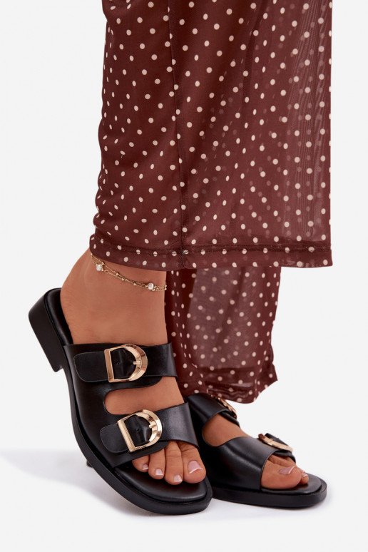 sieviešu čības Ze Zelta krāsasmi ar sprādzēmmi melnas krāsas Danelle