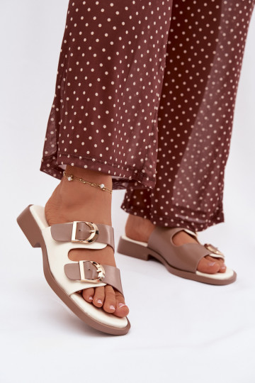 sieviešu čības Ze Zelta krāsasmi ar sprādzēmmi smilšu krāsas Danelle 2