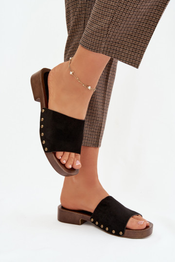 sieviešu čības ar platiem papēžiem Ze Zelta krāsasmi Kniedes melnas krāsas Girella 2