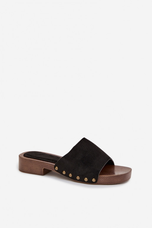 sieviešu čības ar platiem papēžiem Ze Zelta krāsasmi Kniedes melnas krāsas Girella