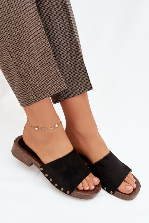 sieviešu čības ar platiem papēžiem Ze Zelta krāsasmi Kniedes melnas krāsas Girella