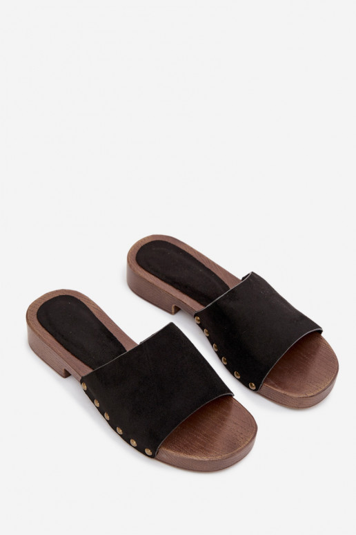 sieviešu čības ar platiem papēžiem Ze Zelta krāsasmi Kniedes melnas krāsas Girella