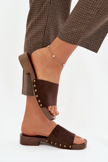 sieviešu čības ar platiem papēžiem Ze Zelta krāsasmi Kniedes CzekoladoIne Girella