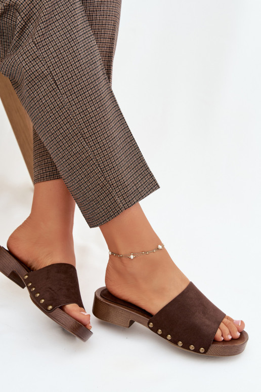 sieviešu čības ar platiem papēžiem Ze Zelta krāsasmi Kniedes CzekoladoIne Girella