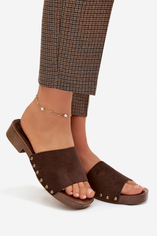 sieviešu čības ar platiem papēžiem Ze Zelta krāsasmi Kniedes CzekoladoIne Girella