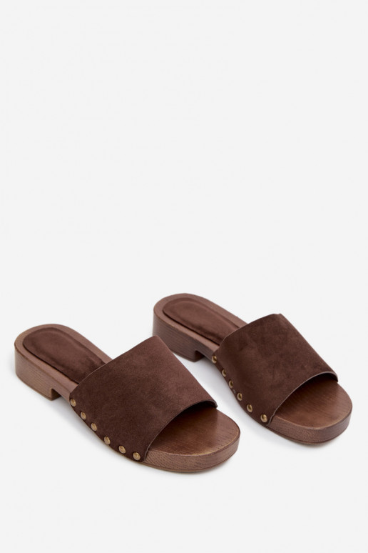 sieviešu čības ar platiem papēžiem Ze Zelta krāsasmi Kniedes CzekoladoIne Girella