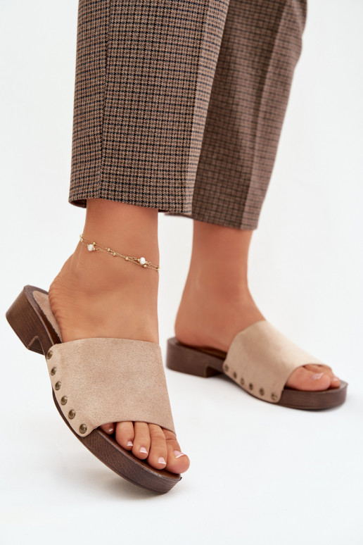 sieviešu čības ar platiem papēžiem Ze Zelta krāsasmi Kniedes smilšu krāsas Girella