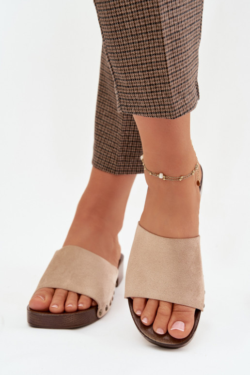 sieviešu čības ar platiem papēžiem Ze Zelta krāsasmi Kniedes smilšu krāsas Girella