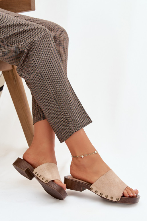 sieviešu čības ar platiem papēžiem Ze Zelta krāsasmi Kniedes smilšu krāsas Girella