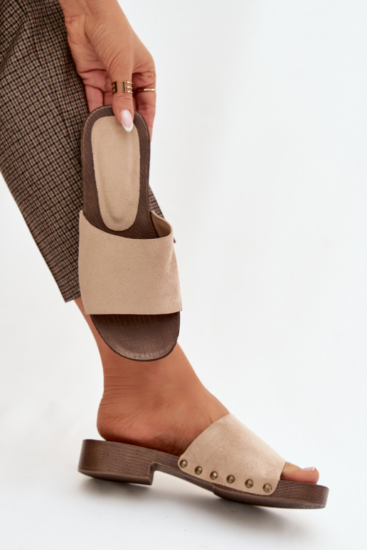 sieviešu čības ar platiem papēžiem Ze Zelta krāsasmi Kniedes smilšu krāsas Girella