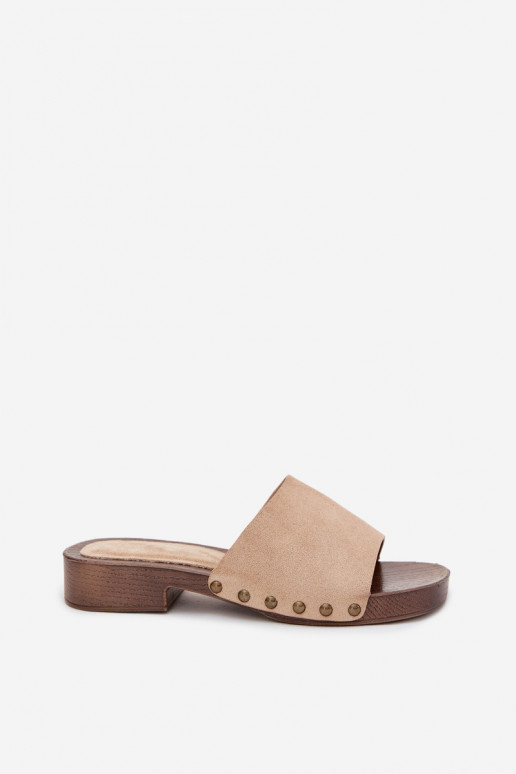 sieviešu čības ar platiem papēžiem Ze Zelta krāsasmi Kniedes smilšu krāsas Girella