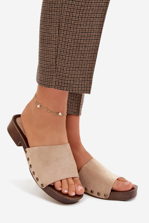 sieviešu čības ar platiem papēžiem Ze Zelta krāsasmi Kniedes smilšu krāsas Girella