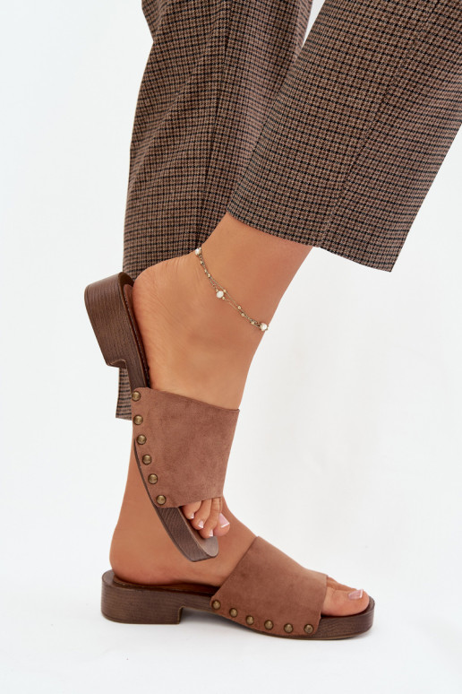 sieviešu čības ar platiem papēžiem Ze Zelta krāsasmi Kniedes brūnas krāsas Girella