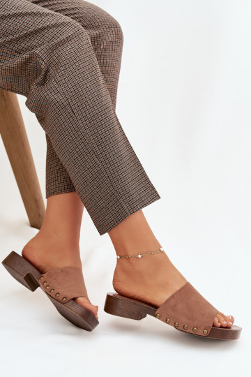 sieviešu čības ar platiem papēžiem Ze Zelta krāsasmi Kniedes brūnas krāsas Girella 2