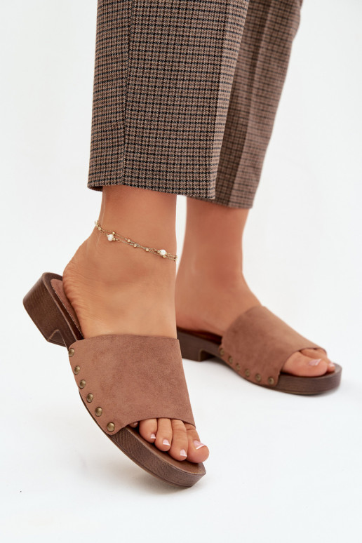 sieviešu čības ar platiem papēžiem Ze Zelta krāsasmi Kniedes brūnas krāsas Girella