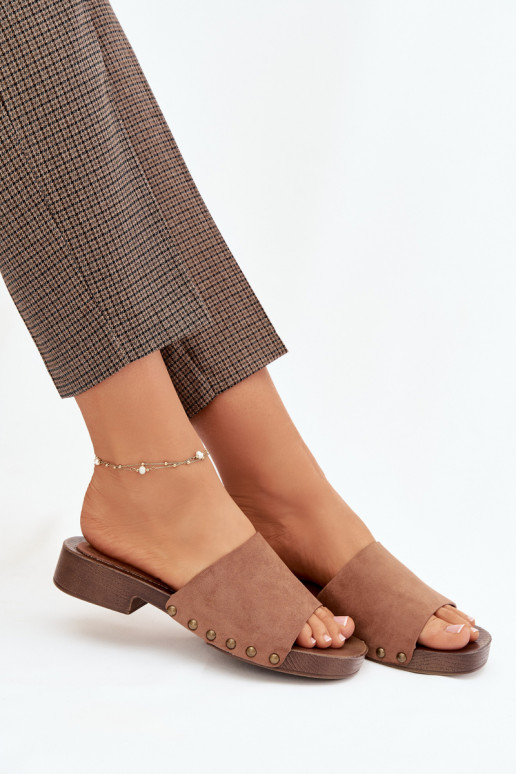 sieviešu čības ar platiem papēžiem Ze Zelta krāsasmi Kniedes brūnas krāsas Girella