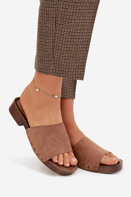 sieviešu čības ar platiem papēžiem Ze Zelta krāsasmi Kniedes brūnas krāsas Girella