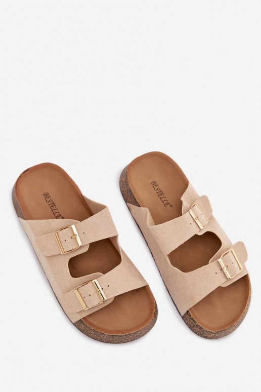 sieviešu čības Korkovas platformā Ze Zelta krāsasmi ar sprādzēmmi Ziloņkaula krāsas Tovessa