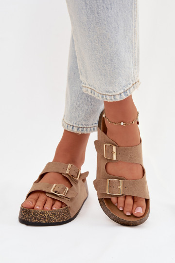 sieviešu čības Korkovas platformā Ze Zelta krāsasmi ar sprādzēmmi smilšu krāsas Tovessa