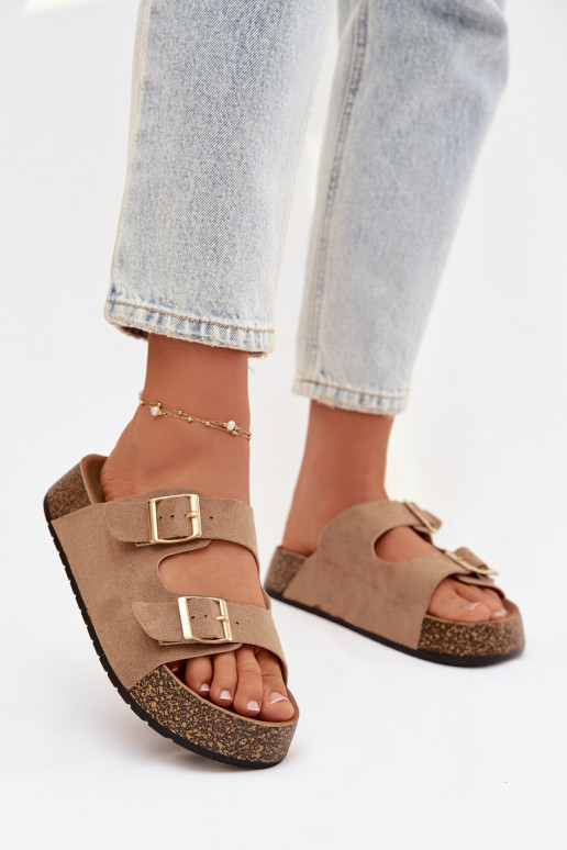 sieviešu čības Korkovas platformā Ze Zelta krāsasmi ar sprādzēmmi smilšu krāsas Tovessa