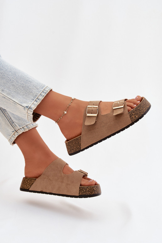 sieviešu čības Korkovas platformā Ze Zelta krāsasmi ar sprādzēmmi smilšu krāsas Tovessa