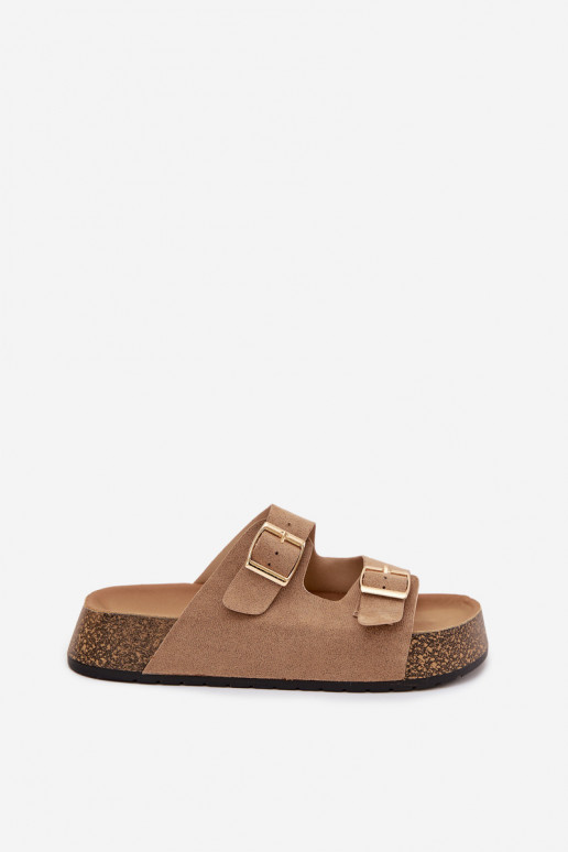 sieviešu čības Korkovas platformā Ze Zelta krāsasmi ar sprādzēmmi smilšu krāsas Tovessa