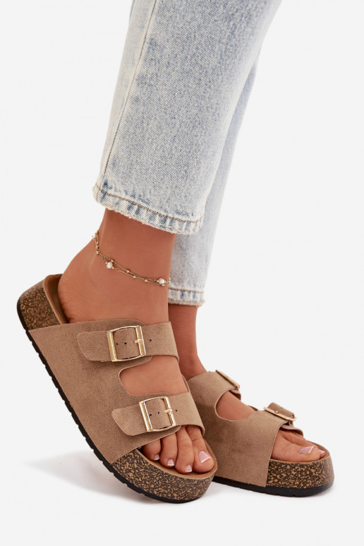 sieviešu čības Korkovas platformā Ze Zelta krāsasmi ar sprādzēmmi smilšu krāsas Tovessa