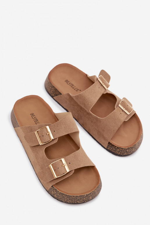 sieviešu čības Korkovas platformā Ze Zelta krāsasmi ar sprādzēmmi smilšu krāsas Tovessa