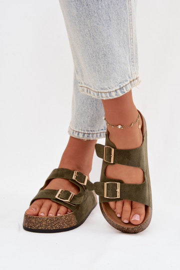 sieviešu čības Korkovas platformā Ze Zelta krāsasmi ar sprādzēmmi Zaļas krāsas Tovessa 2